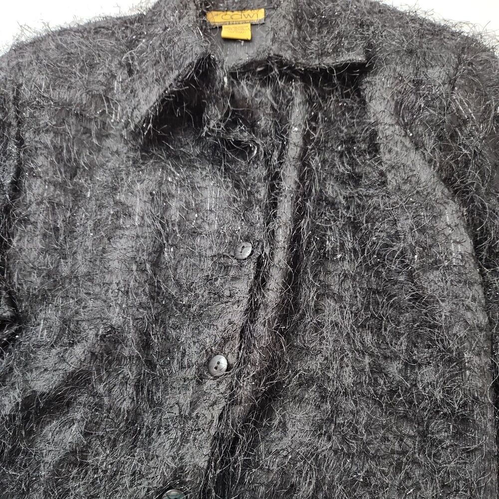 Creative Design Works Womens Button Up Eyelash Shirt Size M Black Long Sleeve - Picture 11 of 11